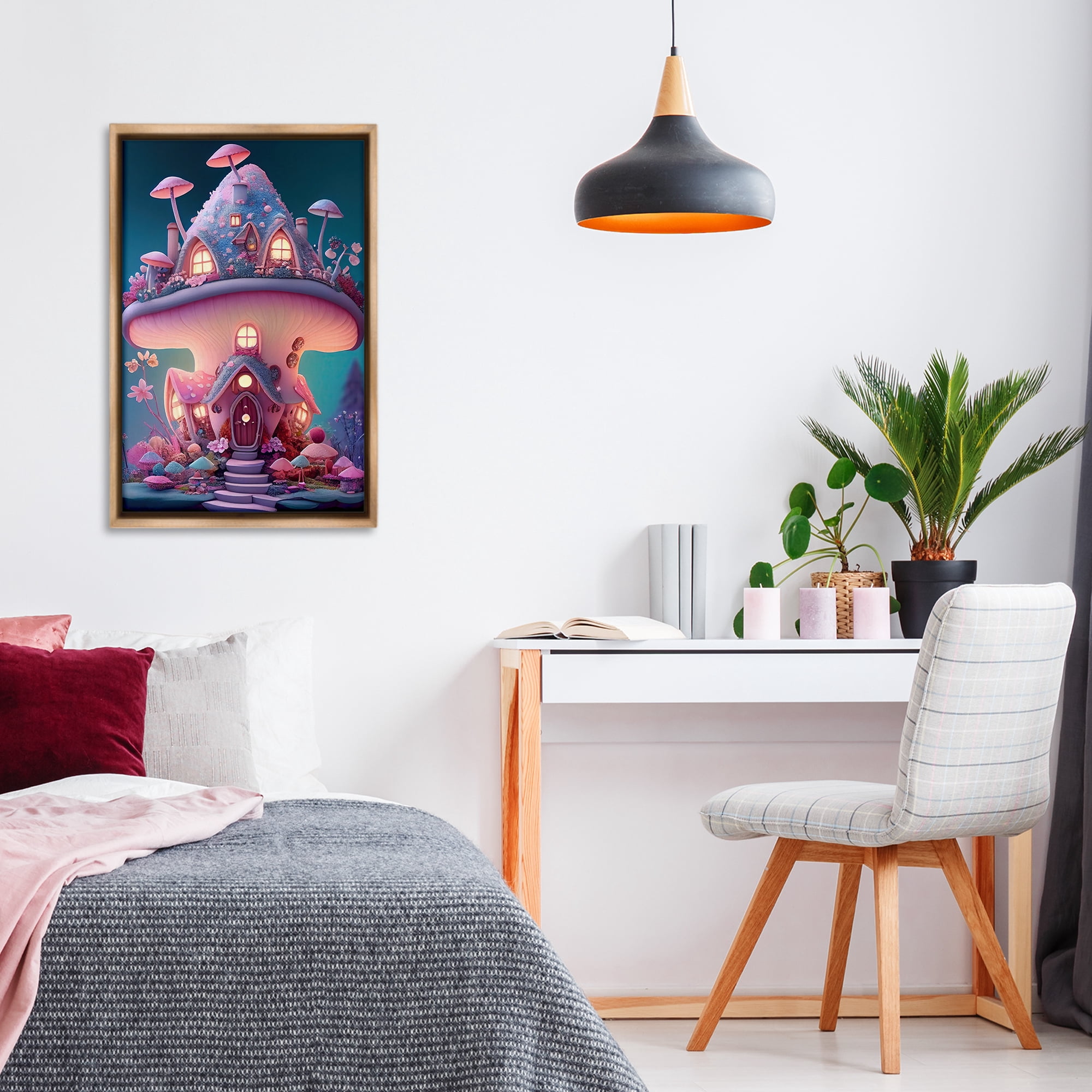 Stupell Industries Mystical Mushroom House Town & City Painting Brown Floater Framed Art Print Wall Art, 21 x 31