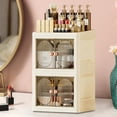 thumbnail image 4 of Taicans Storage Cabinet 14.2x9.1x7.9in Plastic Foldable Makeup Organizer,2-Door 2-Layer Vanity Organizer No Assembly Required,Stackable for Cosmetics Skincare Stationery,White, 4 of 6