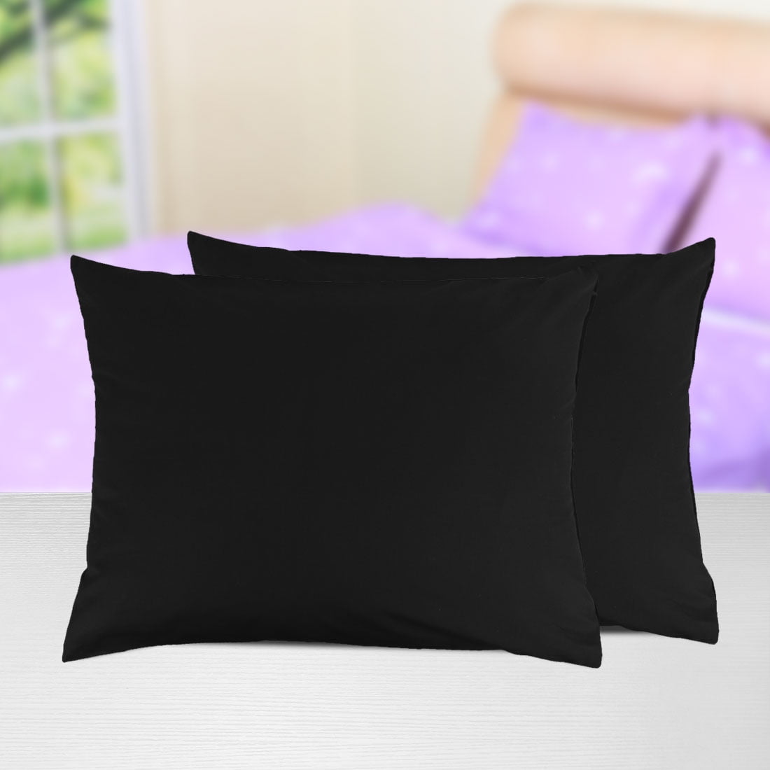 Unique Bargains Pillowcases 2-Piece Egyptian Cotton Pillow Cover Black Standard