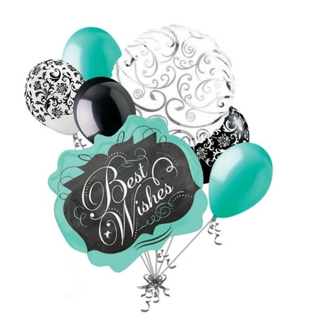 7 pc Best Wishes Chalk Board Aqua Balloon Bouquet Party Decoration Wedding