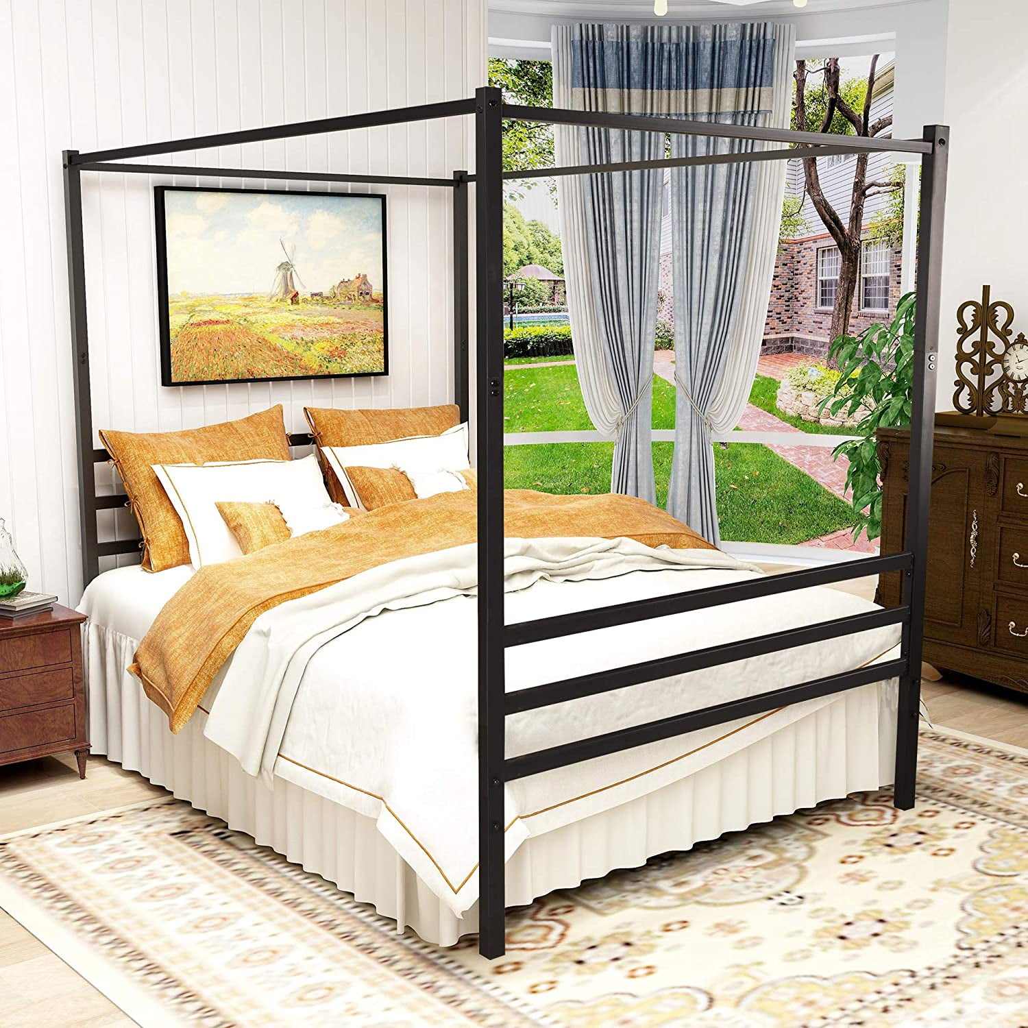 Metal Canopy Bed Frame Easy Set Up Full Black Walmart Canada