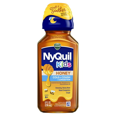 Vicks NyQuil Kids Honey Cold & Cough + Congestion Liquid Medicine, over-the-counter Medicine, 8 oz