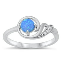 CHOOSE YOUR COLOR Clear CZ Blue Simulated Opal Ring .925 Sterling Silver Band White Female Size 10
