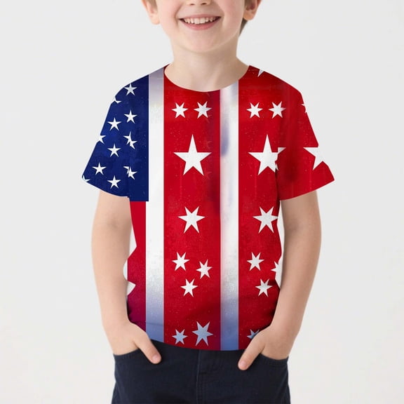 Babcutegg Independence Day Patriotic Graphic T-Shirt With Soft Cotton Fabric, Classic Round Neck And Short Sleeves For Everyday Wear Multicolor Size 7