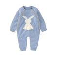 thumbnail image 2 of ZHOGXU Baby Girls Boys Knit Sweater Romper Long Sleeve Round Neck Easterr Bunny Design Comfortable Warm Soft Jumpsuit For Daily Wear,Light Blue,0-3 Months, 2 of 3