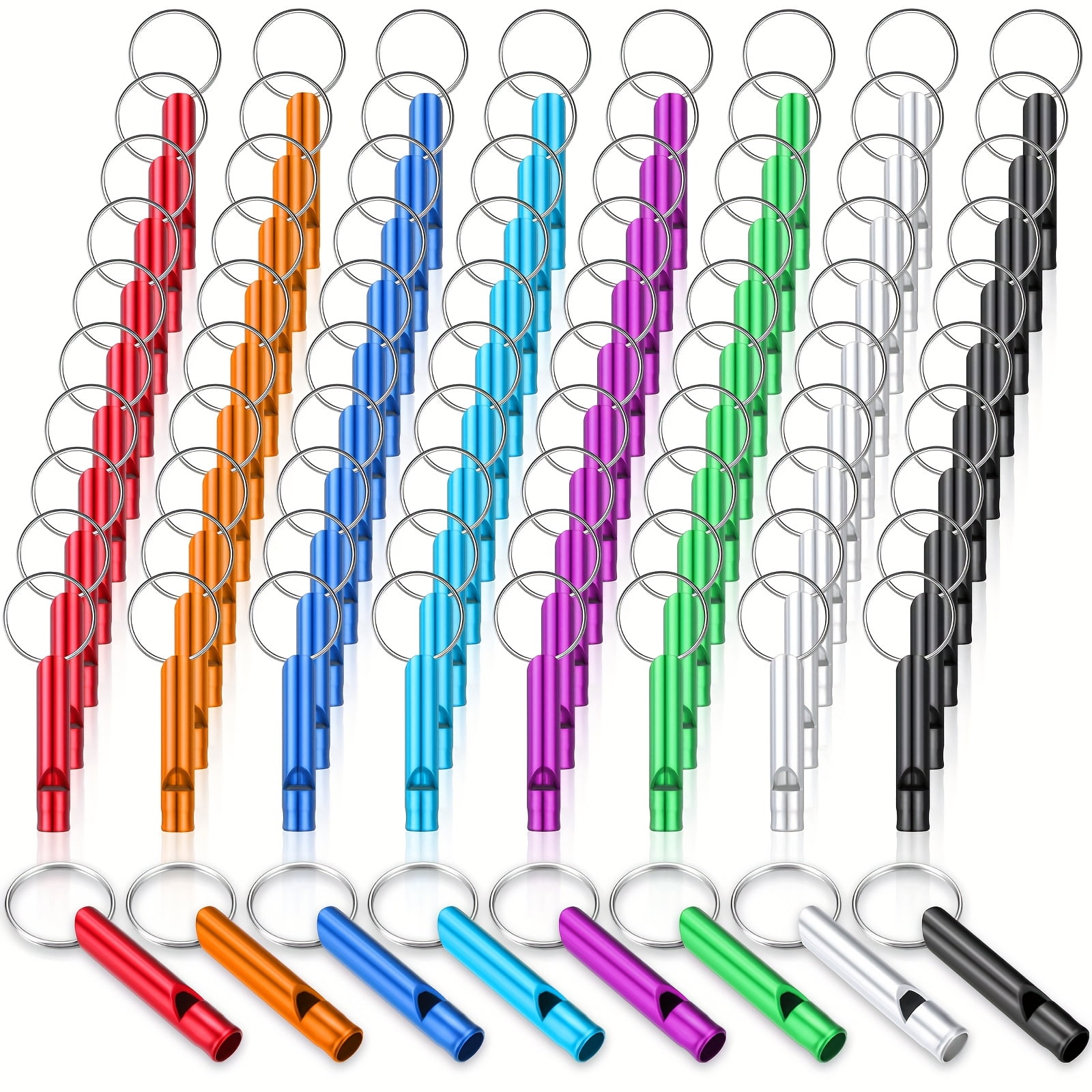 200 Pcs Emergency Whistles with Keychain, Aluminum Alloy Loud Safety Survival Whistle Bulk Set, Waterproof Signal Whistle for Hiking Camping Travel Team Training Outdoor Activities