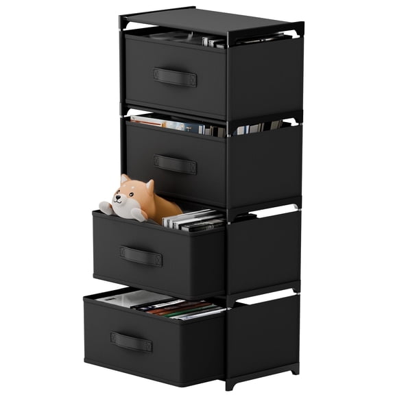 BAOKALER Fabric Dressers for Bedroom with 4 Drawers, Multifunctional Bedroom Storage Cabinet Drawers for Clothes, Small Dresser for Living Room, Hallway, Black
