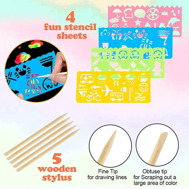 DIY Street Corners Rainbow Scratch Art Kit, Wooden Stylus Scraping Craft 