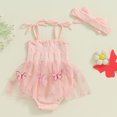 thumbnail image 3 of Musuos Newborn Girl Summer Outfit, 3M-24M Tie-up Sleeveless Pleated Butterfly Tulle Patchwork Romper Dress with Hairband, 3 of 7