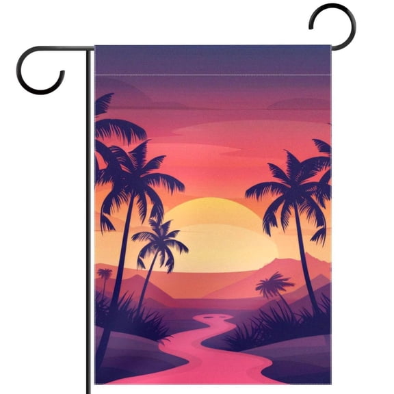 Landscape Sunset with Palms Welcome Garden Flags, 12 x 18 Inch Double Sided Outdoor Yard Flags Waterproof For Home Outside Patio Lawn Porch