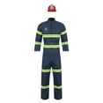 thumbnail image 3 of Mufeng Mens Firefighter Dress Up Costume 4-piece Suit Long Sleeve Jacket with Pants and Belt Helmet Navy Blue 170, 3 of 5