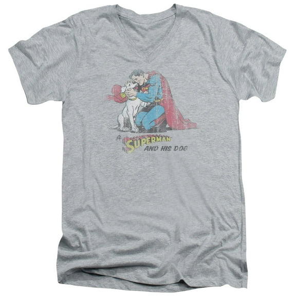Superman - And His Dog - Slim Fit V Neck Shirt - Large