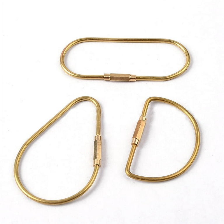GIOIABEADS Large Fine Solid Raw Brass Oval Screw Locking Carabiner Key Ring Clasp Safety Hook Tool Keychain DIY Making Supplies
