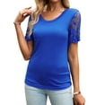 thumbnail image 3 of SLADYGLO Women Crew Neck Lace Floral Splice Short Sleeve T-Shirt, 3 of 7