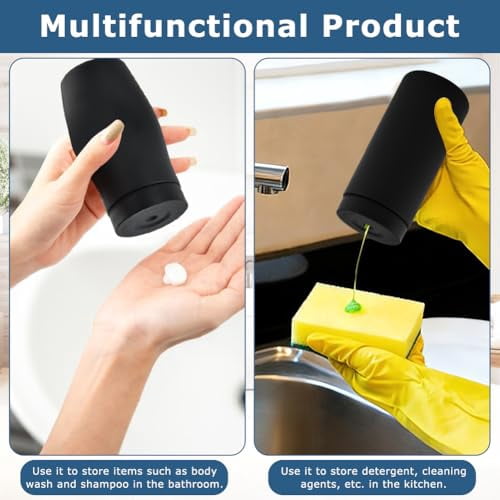 Dish Soap Squeeze Bottle, Silicone Dish Soap Dispenser for Kitchen and Bathroom(Color:Black)