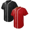 thumbnail image 1 of TOPTIE 2 Pack Men's Baseball Jersey Button Down Jersey Short Sleeve Shirt-black red-2XL, 1 of 6