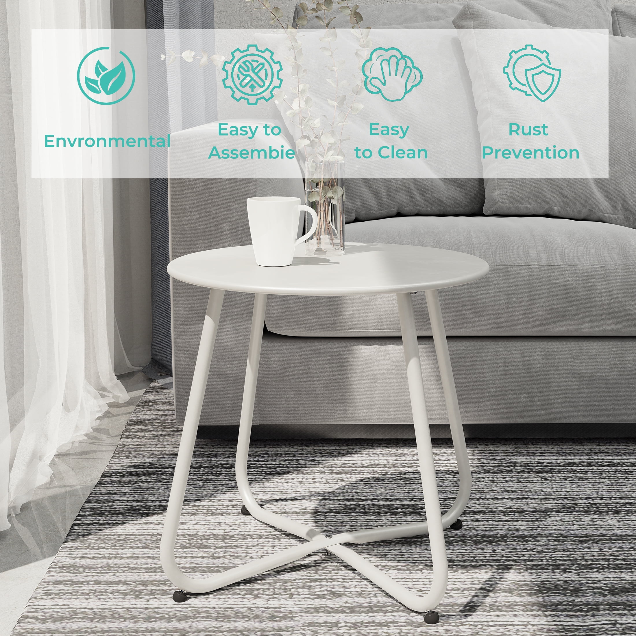 Grand Patio Outdoor&Indoor Steel Patio Side Table, Weather Resistant Outdoor Small Round End Table for Patio, Yard ,Balcony, Garden, Living Room, Bedroom,White