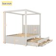 thumbnail image 2 of Harper & Bright Designs Full Size Upholstery Canopy Platform Bed with Trundle and 3 Storage Drawers, Captain Platform Bed Frame with 4-Poster Canopy Roof, Beige, 2 of 12