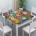thumbnail image 3 of Fitted Tablecloth Square Watercolor Floral and Skull Print, Waterproof Elastic Vinyl Cover for Dining Table Garden Picnic Decor, 3 of 6