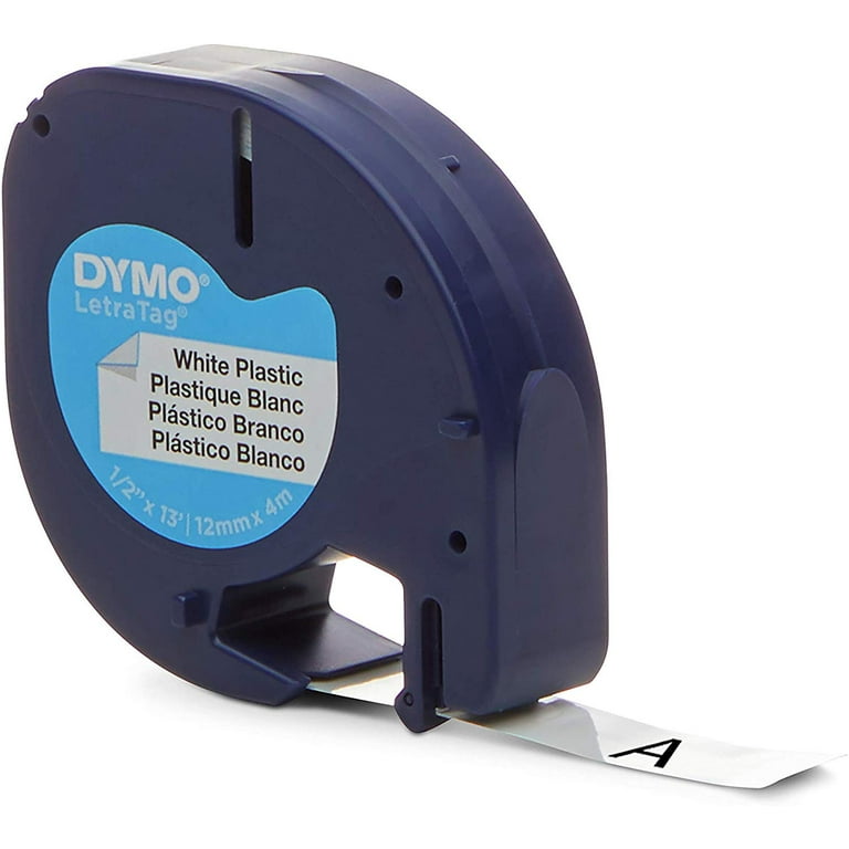 Dymo LetraTag Plastic Label Tape Cassette, 1/2 inch x 13ft, White