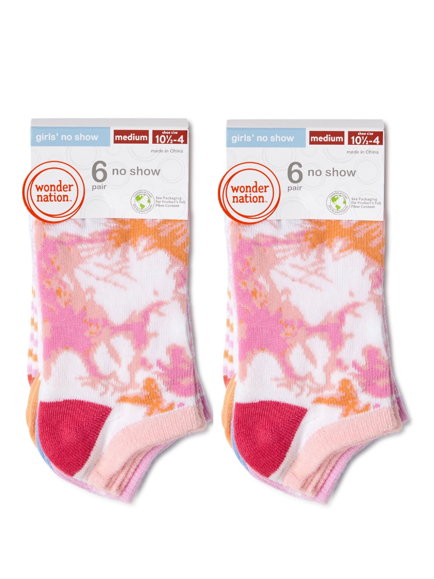 Wonder Nation Girls No Show Socks, 12-Pack, Sizes S-L