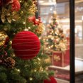 thumbnail image 6 of 6 Inch Large Flocked Christmas Ball Ornament, Textured Pattern Holiday Tree Decor for Christmas Party and Home Decoration., 6 of 9