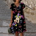 thumbnail image 3 of Vestido de manga corta con cuello en V, informal, bohemio, holgado, elegante, de verano, con estampado 3D de Disney, Minnie y Mickey Mouse, 3 of 5