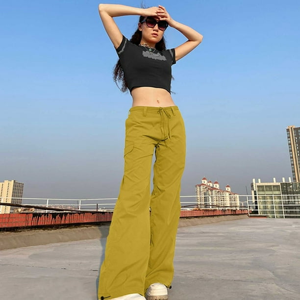 Womens Cargo Multi Pockets Long Straight Leg Trousers Casual Outdoor Loose  Pants