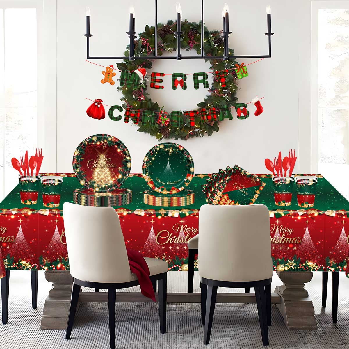 Christmas Paper Plates Christmas Tableware Dinnerware Christmas Party Supplies Disposable Plates Napkins Cups Cutlery Tablecloth Serve 16 Design1