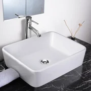 YAAN Rectangle Porcelain Ceramic Bathroom Vessel Sink with Chrome Drain White Bowl Basin 19-2/7"x15"x5-1/8"