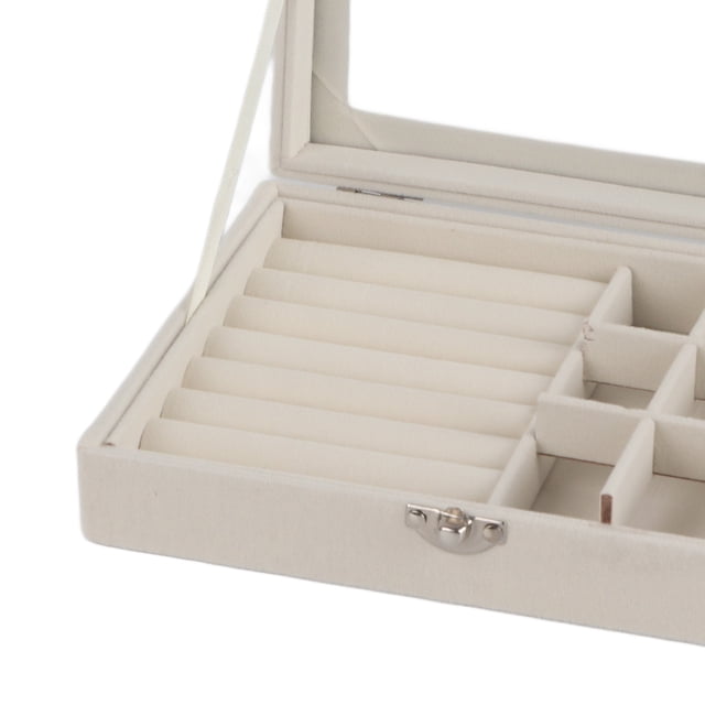 Joyero de Franela Caja de Almacenamiento de Joyas con Cerradura de Seguridad para Collar Pendientes Pulseras Anillos Beige 9 Rejillas