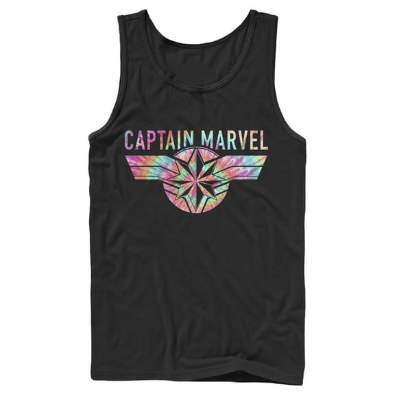 Men's Marvel Captain Marvel Logo Banner Tie Dye Colors  Tank Top Black 2X Large