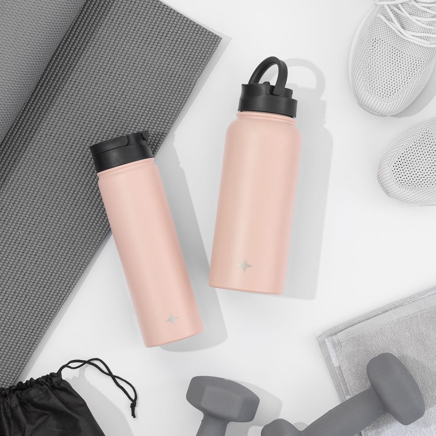 JoyJolt Triple Insulated Water Bottle with Flip Lid & Sport Straw Lid - 22 oz - Pink