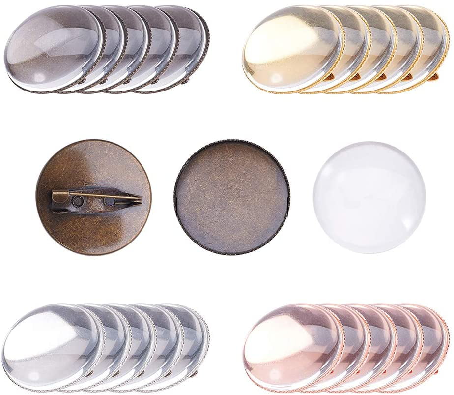 20Pcs Brooch Pin Back Base 25mm Round Cabochon Setting Tray with Safety Pins 