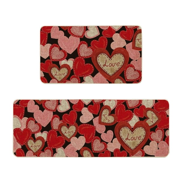 Hearth & Gear Valentines Day Kitchen Rugs And Mats Set Of 2 Valentines Kitchen Mats Farmhouse Mats For Floor Decorations Decorative Valentines Day Kitchen 16x24 Inch And 16x43 Inch Throws for Sofa