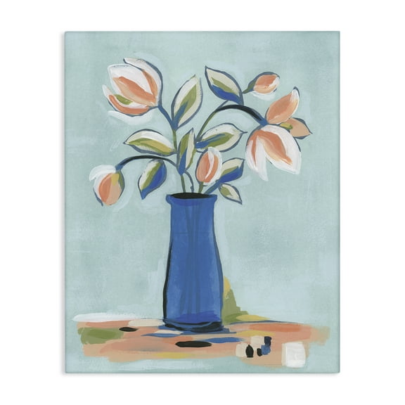 Stupell Industries Pink & Blue Modern Bouquet Plants & Flowers Painting Wrapped Canvas Art Print Wall Art, 16 x 20