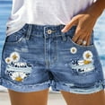 thumbnail image 1 of Summer Denim Shorts 2022 Fashion Ripped Printed Jeans Loose Casual Street Women's Pants New Boyfriend's Pants zhangyuxiang LED, 1 of 1
