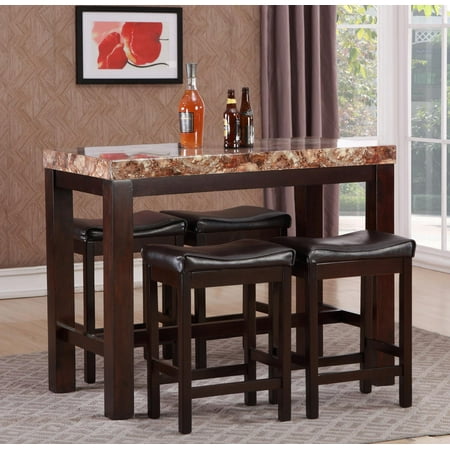 GTU Furniture Elegant Faux Marble High Top Kitchen Dining Room Bar Set/Barstool (1xTable+4xBarstool)