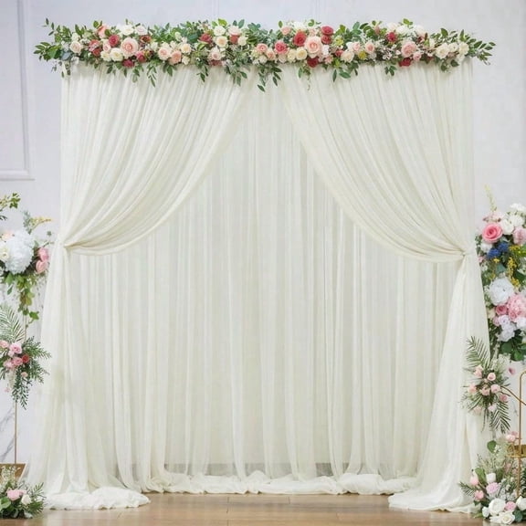 PARTISKY 20ft X 10ft Ivory Tulle Backdrop Curtain For Parites Sheer Backdrop Curtains Fabric Drapes For Wedding Ceremony Arch Party Stage Decorations