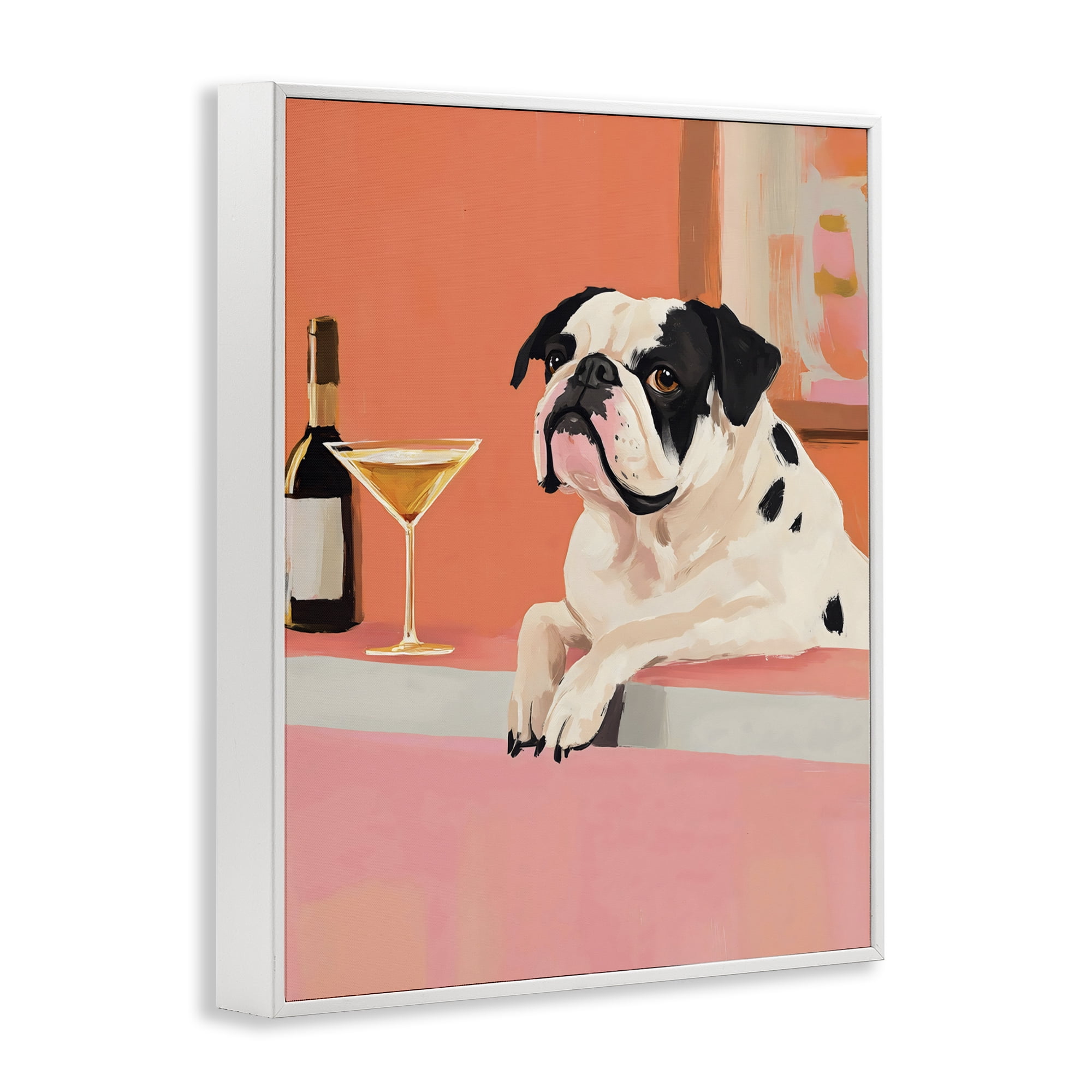 Stupell Industries Bulldog at Martini Lounge White Framed Giclee Art, design by The Prints Vibe