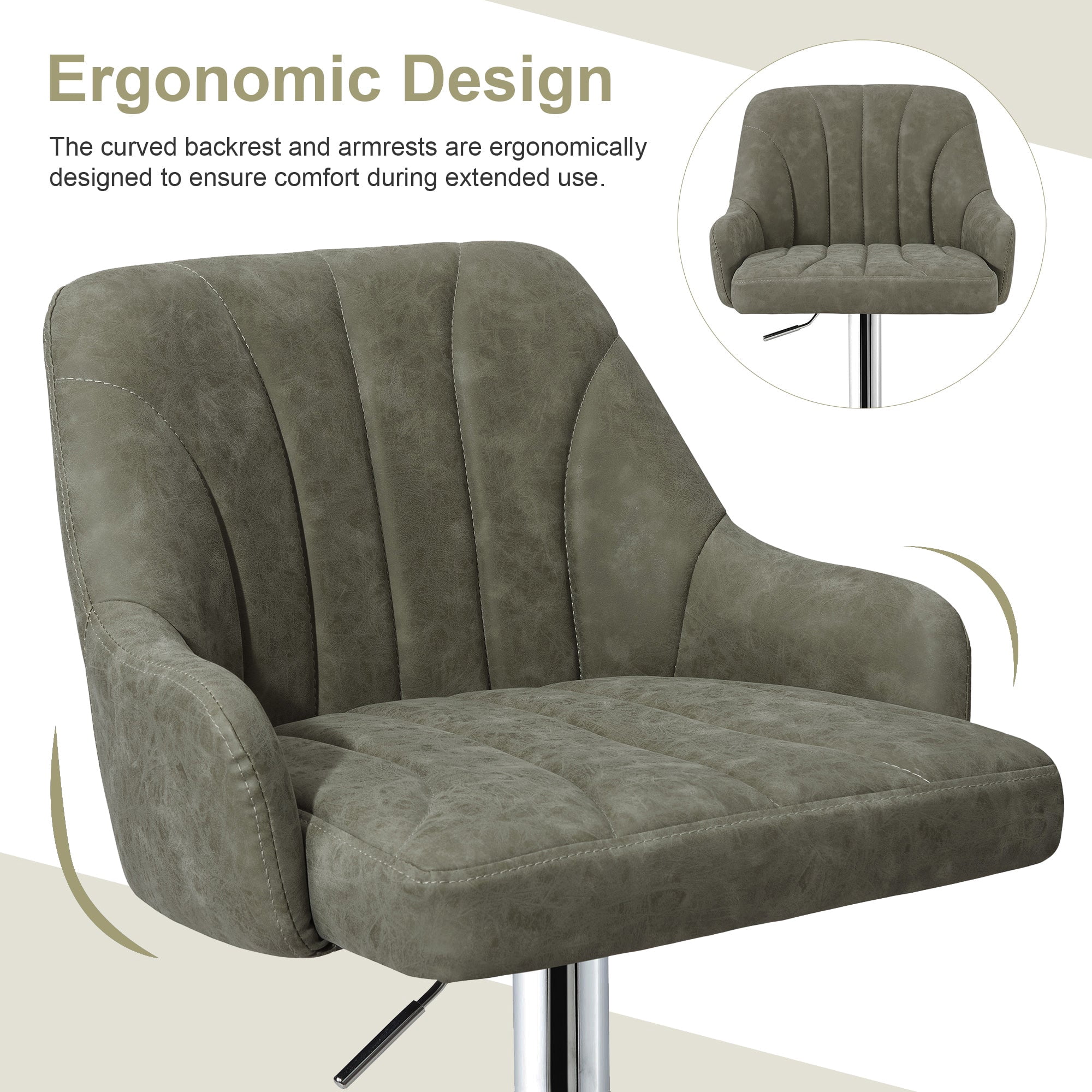 VECELO Set of 2 Swivel Bar Stools, Adjustable Counter Height Barstools Faux Leather Chair with Backrest and Armrest, Dark Gray