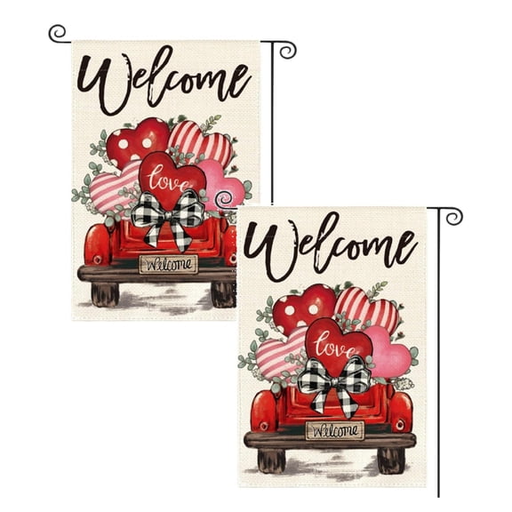 2Pcs Valentine'S Day Garden Flag Outdoor Dating Party Decoration Flag Print Door Welcome Flag Flags_ Banners & Accessories Valentines Day Decorations
