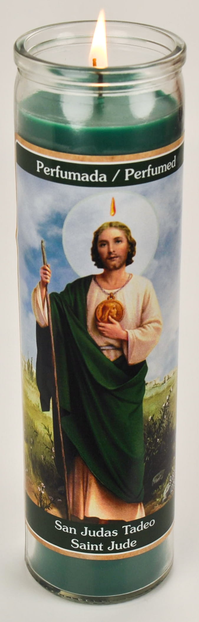 (2 pack) Prayer Candle St Jude Jazmin Scent Green Wax, 8 Inch