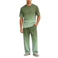 thumbnail image 1 of Dwelliawo Men 2 Piece Pajama Set Modal Crewneck Short Sleeve T-Shirt Long Pants Oversize Tall Loungewear Comfort Sleepwear With Pockets For Home Street Dark Green L, 1 of 7