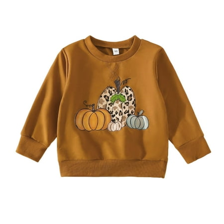 

KUNKASA Toddler Kids Baby Boys Hooded Long Sleeve Girls Winter Leopard Pumpkins Prints Sweatshirt Clothes Pullover Tops For Kids 4-5 Years