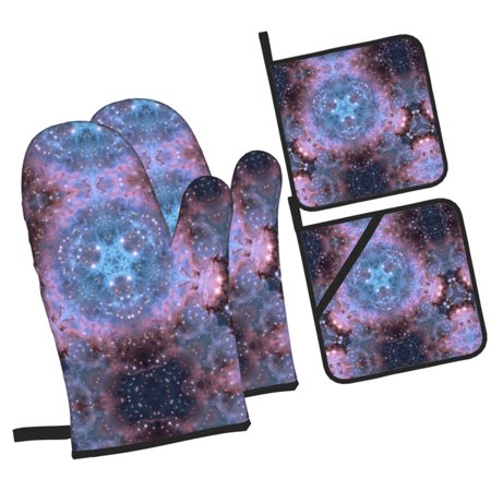 Sacred Geometry Almond Oven Mitts and Pot Holders Sets Baking Sets for Kitchen Bbq Gloves Heat Resistant Cooking Bread Fractal Template 4 Pieces
