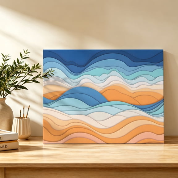 Abstract Mountains Canvas Wall Art, Orange Blue Gradient Color Blocks Modern Wall Art Prints Artwork Framed Canvas Ready to Hang Art Pictures for Bathroom Bedroom Entry Desk Corner 10" x 8"