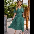 thumbnail image 4 of Vestido Corto de Corte A con Escote en V, Corta, Volantes y Dobladillo para Mujer, Talla Grande Azul y Verde XL, 4 of 10