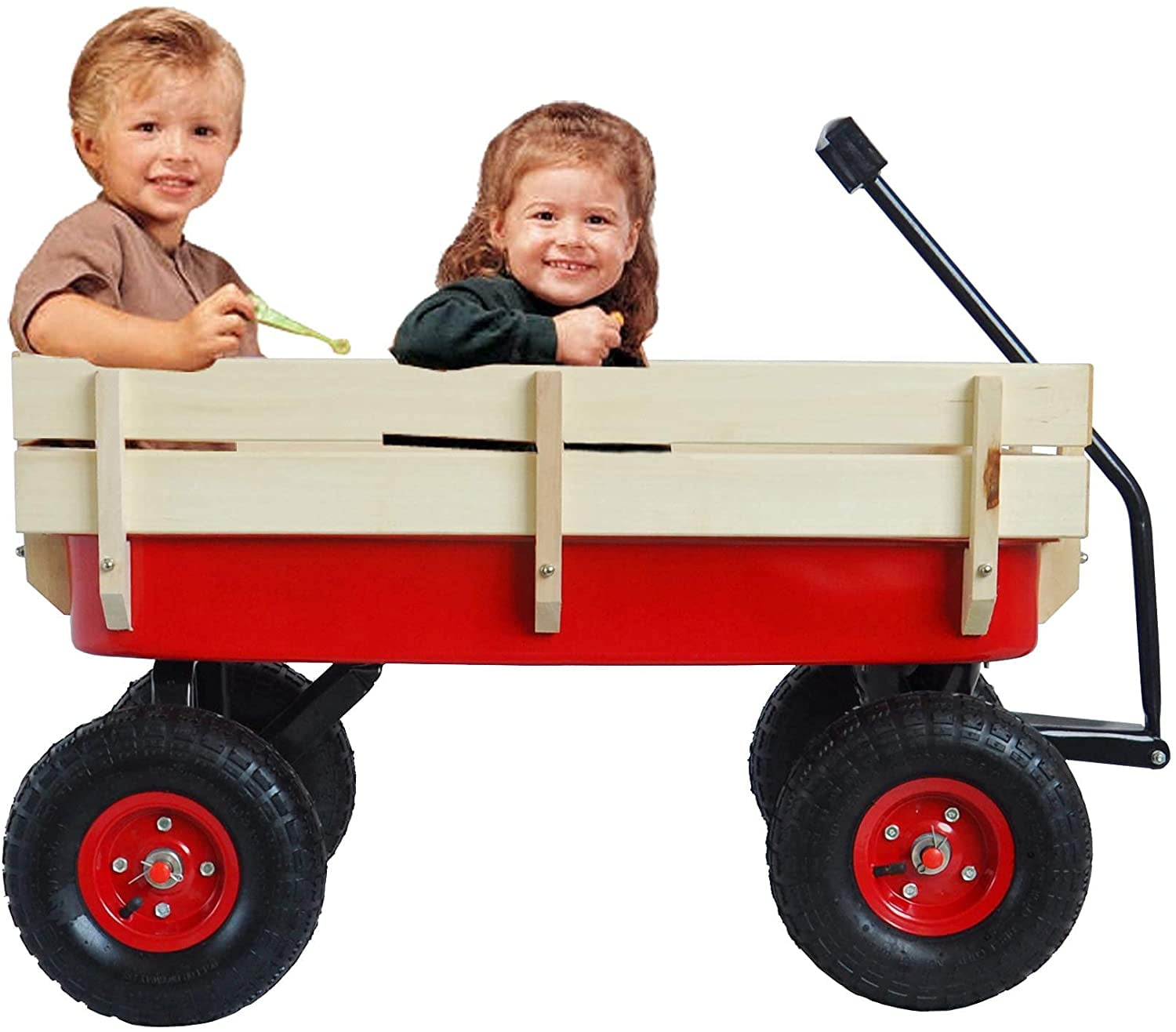 TBWYF All-Terrain Steel & Wood Wagon, Air Tires Children Kid Garden Red ...