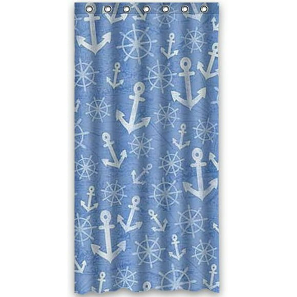 YUSDECOR Light Blue Background Anchor Shower Curtain Polyester Fabric Bathroom Shower Curtain 36x72 inches